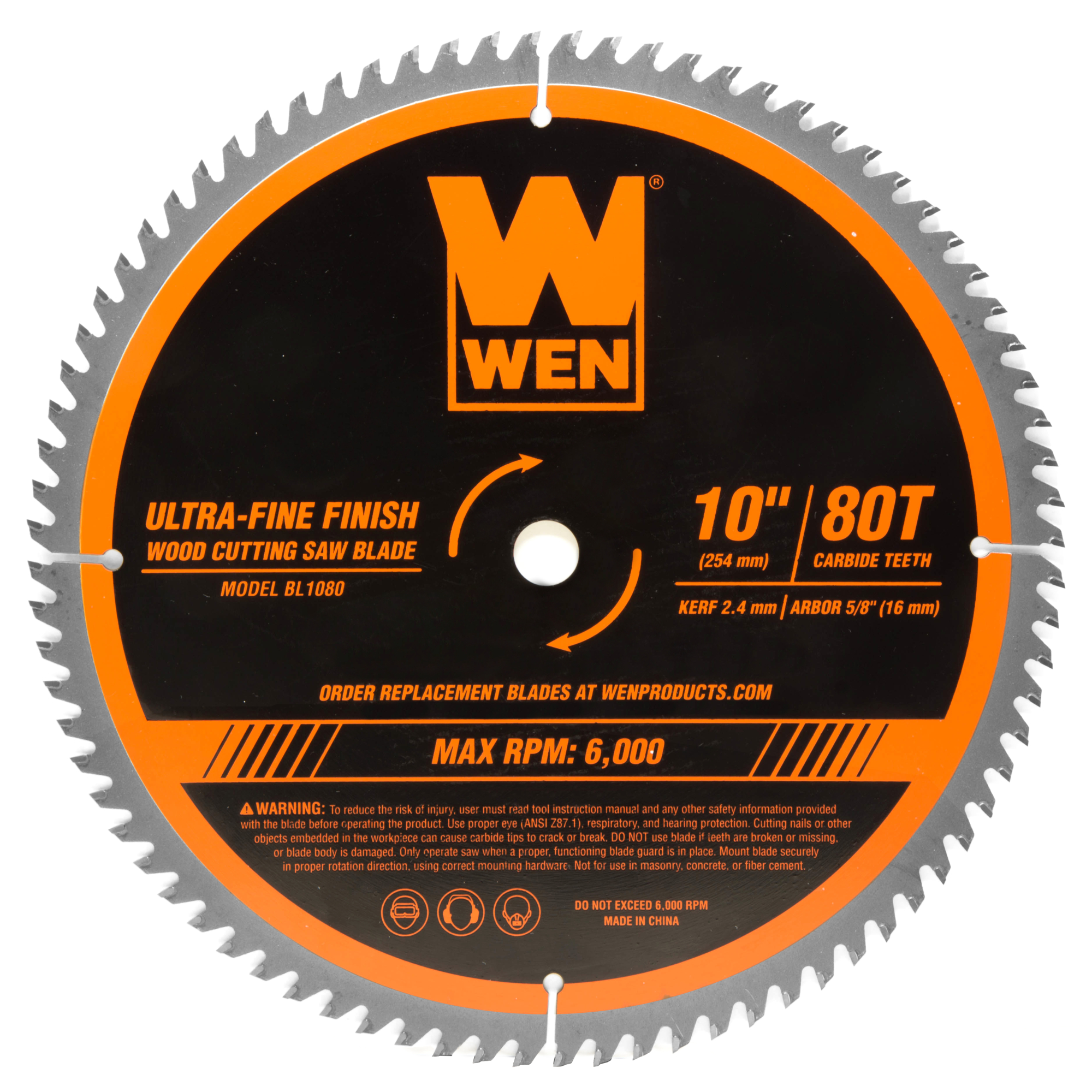 WEN Woodworking Saw Blade - 10in. Dia., 80-Tooth, Carbide-Tipped, Ultra-Thin Kerf, Model# BL1080